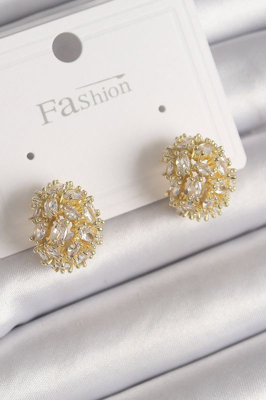 BKP9796 - Pirinç Gold Renk Zirkon Taşlı Kadın Küpe