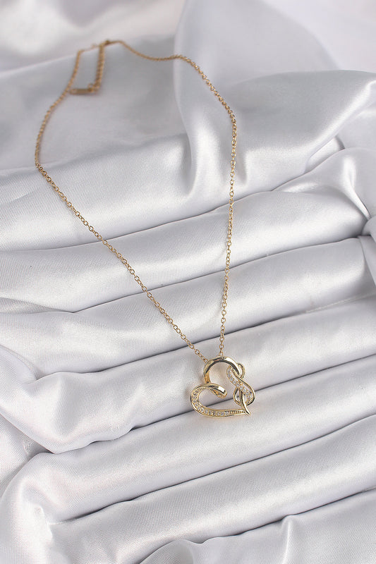 BKO9583 - 316L Çelik Gold Renk Zincir Zirkon Taş Detaylı Kalp Model Sonsuzluk Detay Kadın Kolye