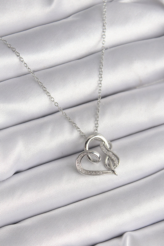 BKO9584 - 316L Çelik Gümüş Renk Zincir Zirkon Taş Detaylı Kalp Model Sonsuzluk Detay Kadın Kolye