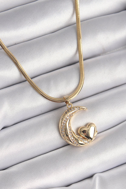 BKO9591 - 316L Çelik Gold Renk Çelik İtalyan Zincir Zirkon Taşlı Halil Figür Kalp Detay Kadın Kolye