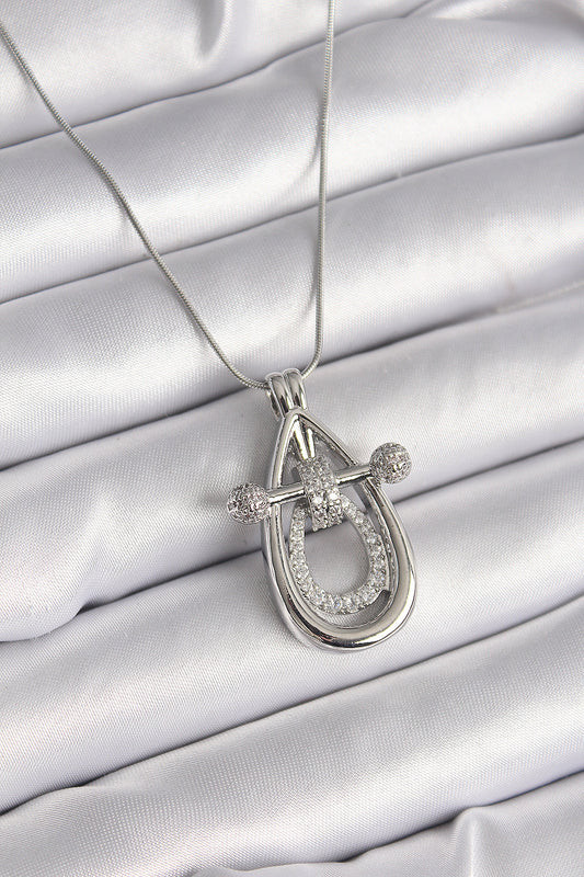 BKO9606 - 316L Çelik Gümüş Renk Zirkon Taşlı Damla Model Kadın Kolye