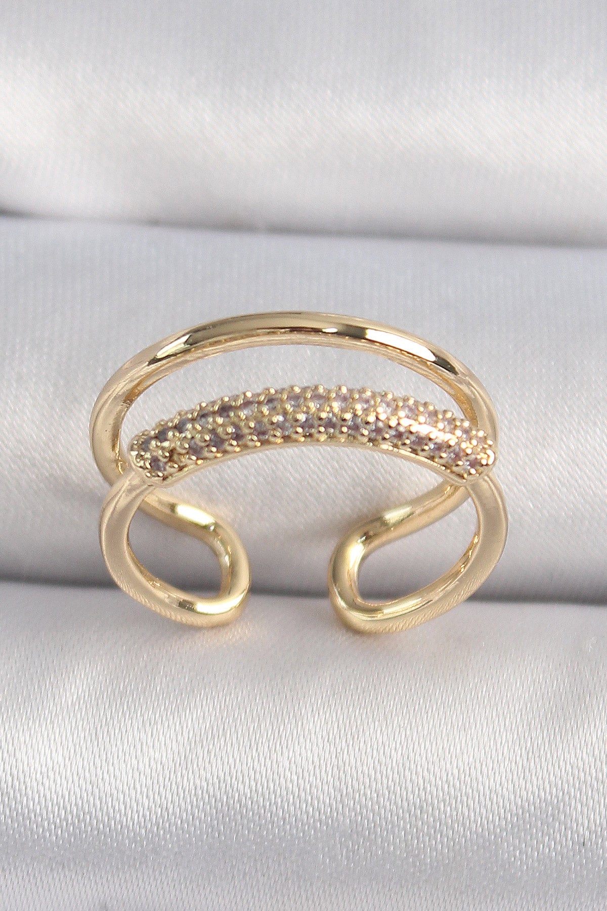 Pirinç Gold Renk Zirkon Taşlı Kadın Yüzük - BYK3492