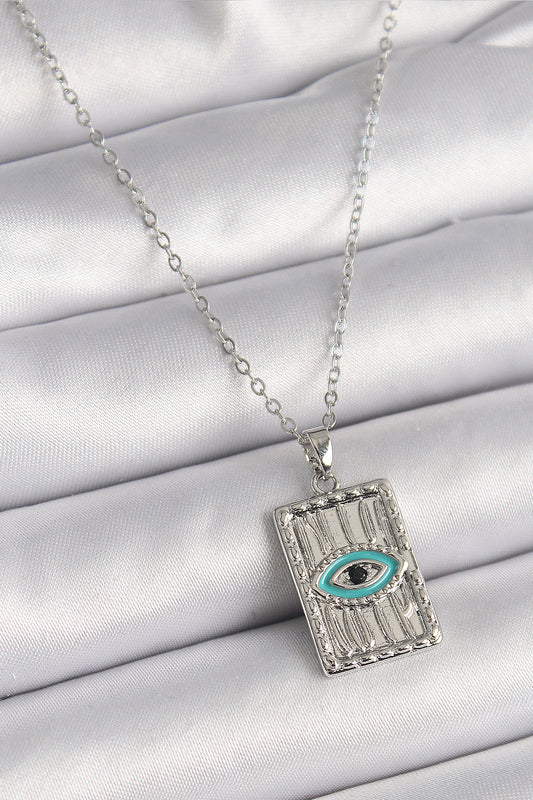 BKO9616 - 316L Çelik Gümüş Renk Zirkon Taşlı Göz İşleme Detaylı Plaka Model Kadın Kolye