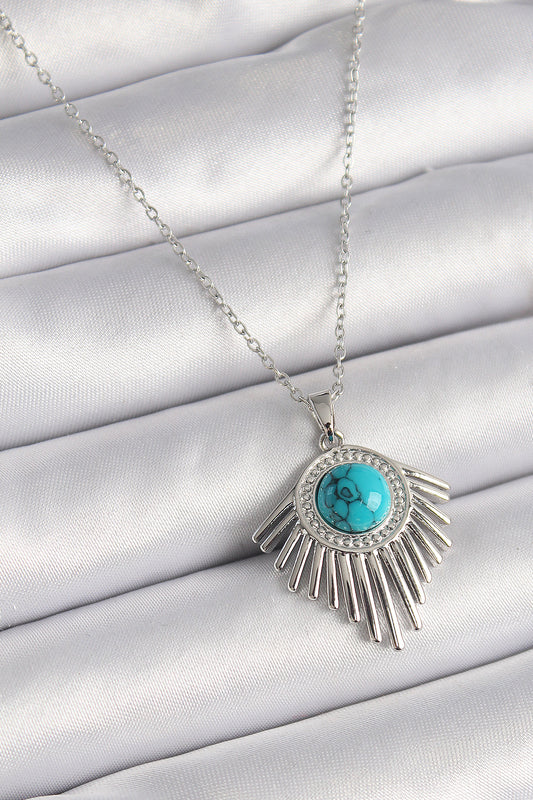 BKO9617 - 316L Çelik Gümüş Renk Zincir Mavi Boncuklu Zirkon Taşlı Kadın Kolye