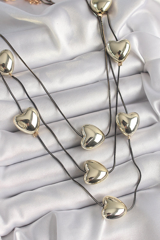 BKO9618 - Pirinç Füme Renk Zincir 3D Gold Renk Kalp Model Kadın Kolye