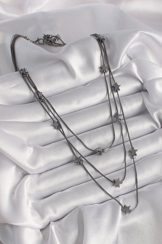 BKO9623 - Pirinç Füme Renk 3&#x27;Lü Yıldız Model Kadın Kolye