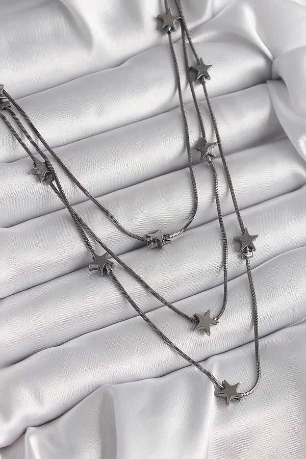 BKO9623 - Pirinç Füme Renk 3'Lü Yıldız Model Kadın Kolye