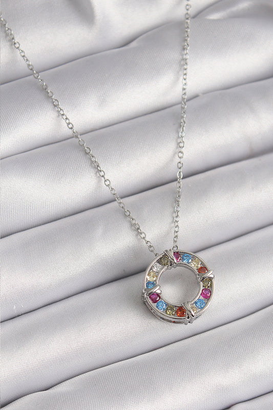 BKO9629 - 316L Çelik Gümüş Renk Zincir Renkli Zirkon Taşlı Xoxo Model Kadın Kolye