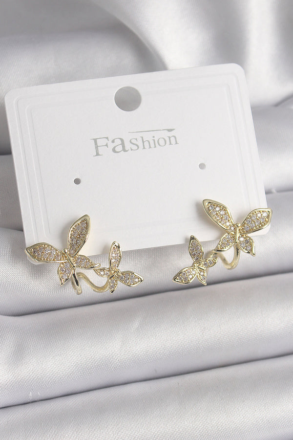 BKP9838 - Pirinç Gold Renk Zirkon Taşlı Kelebek Model Kadın Küpe