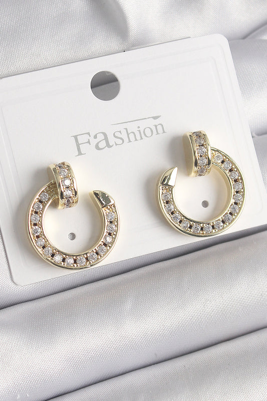 BKP9846 - Pirinç Gold Renk Zirkon Taşlı Çivi Halka Model Kadın Küpe