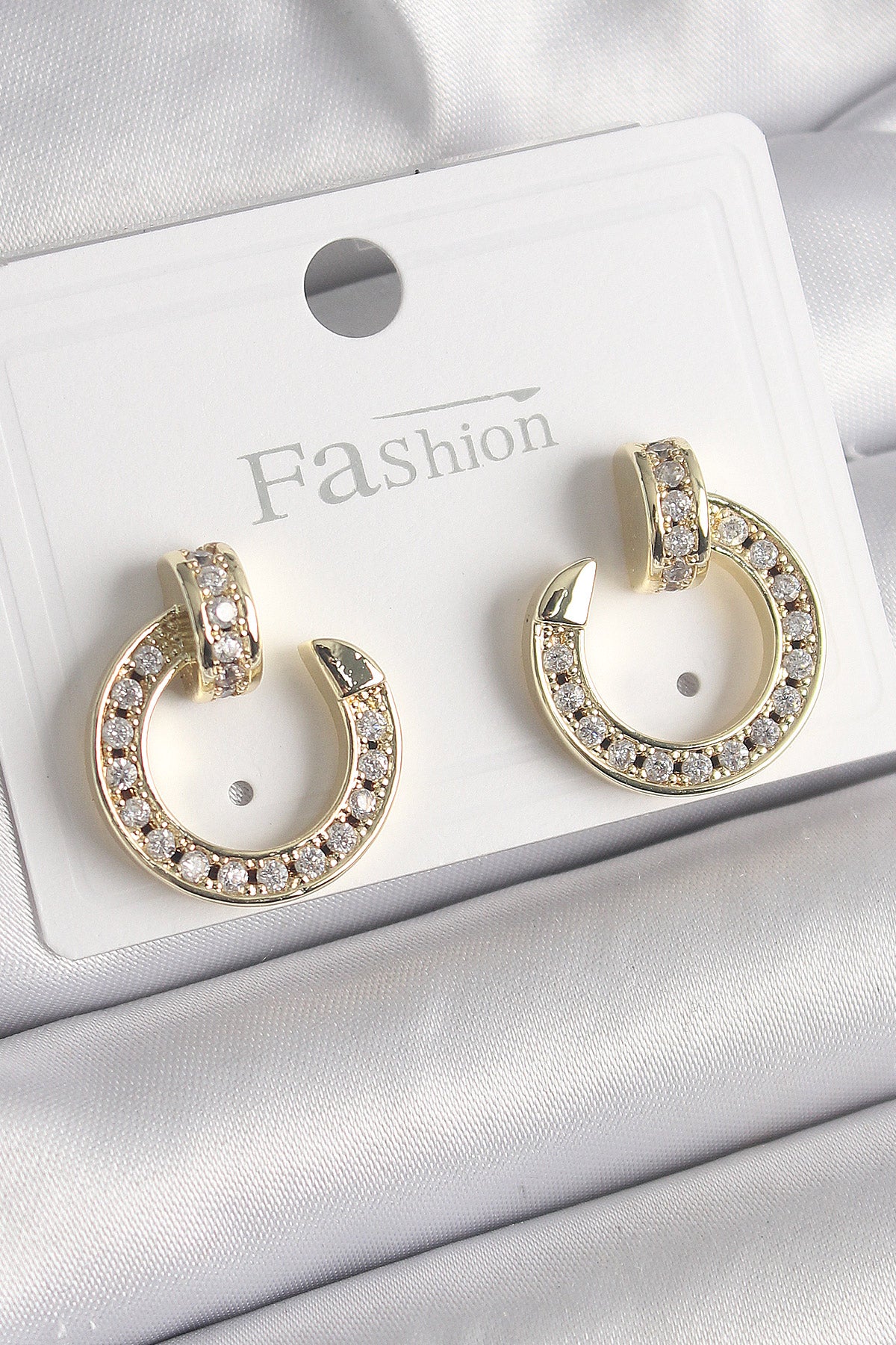 BKP9846 - Pirinç Gold Renk Zirkon Taşlı Çivi Halka Model Kadın Küpe