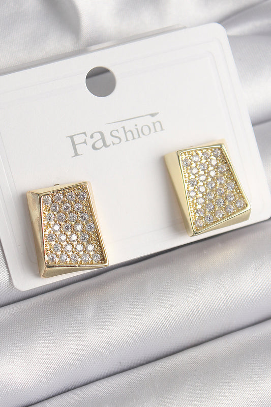 BKP9848 - Pirinç Gold Renk Zirkon Taşlı Plaka Model Kadın Küpe