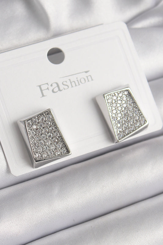 BKP9849 - Pirinç Gümüş Renk Zirkon Taşlı Plaka Model Kadın Küpe