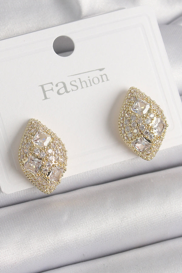 BKP9862 - Pirinç Gold Renk Zirkon Taş İşlemeli Damla Model Kadın Küpe