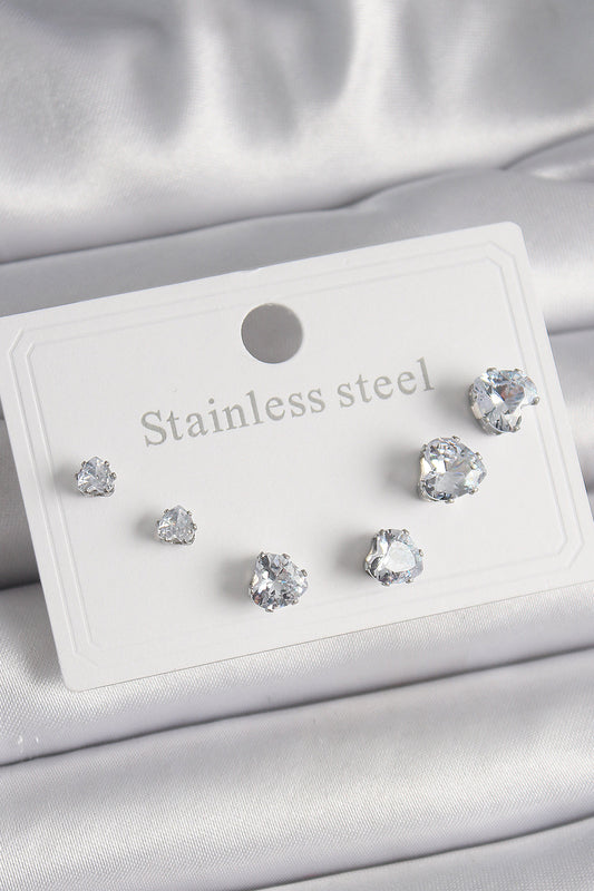 BKP9879 - 316L Çelik Gümüş Renk Zirkon Taşlı Kalp Model Kadın Küpe Seti