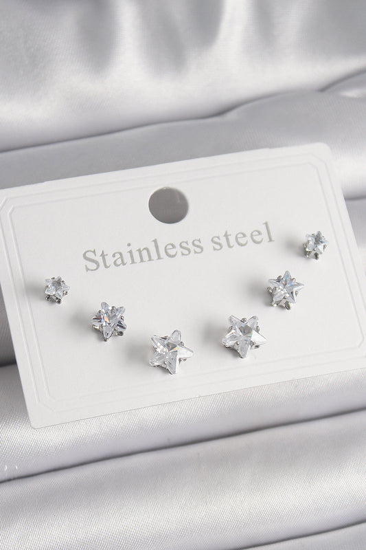 BKP9881 - 316L Çelik Gümüş Renk Zirkon Taşlı Yıldız Model Kadın Küpe Seti