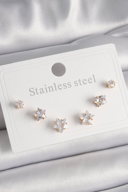 BKP9882 - 316L Çelik Gold Renk Zirkon Taşlı Yıldız Model Kadın Küpe Seti