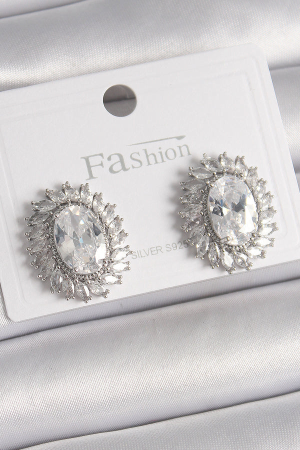 BKP9926 - Pirinç Gümüş Renk Zirkon Taşlı Kadın Küpe