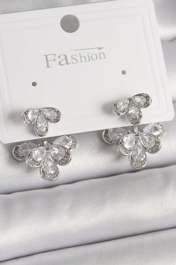 BKP9940 - Pirinç Gümüş Renk Zirkon Taşlı Damla Model Kadın Küpe