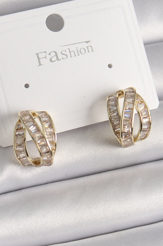 Pirinç Gold Renk Zirkon Taşlı Düğüm Halka Model Kadın Küpe - BKP9943