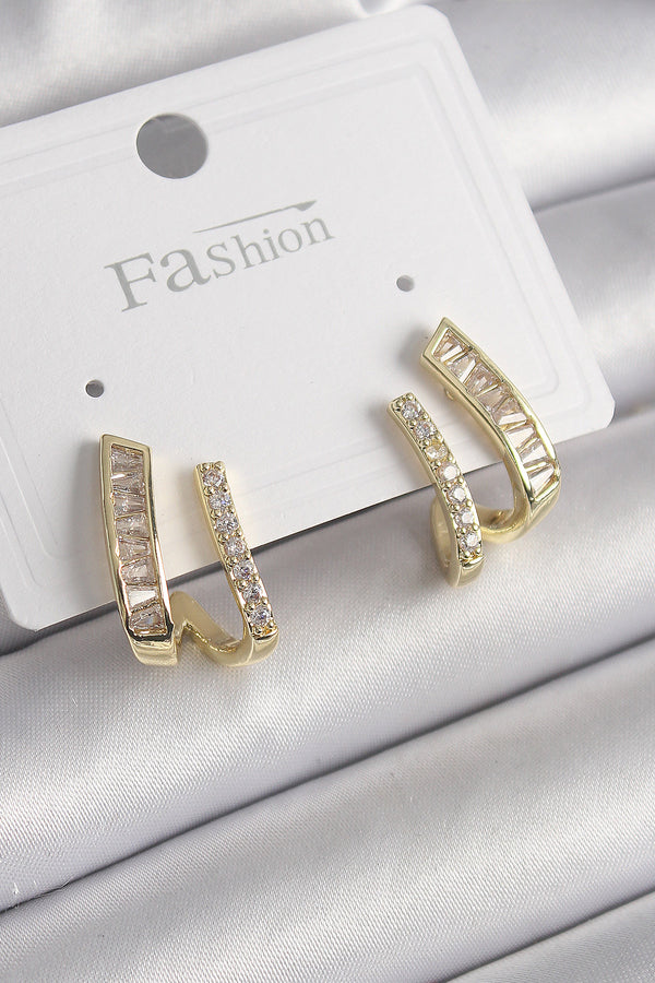 BKP9969 - Pirinç Gold Renk Zirkon Taşlı Kadın Küpe