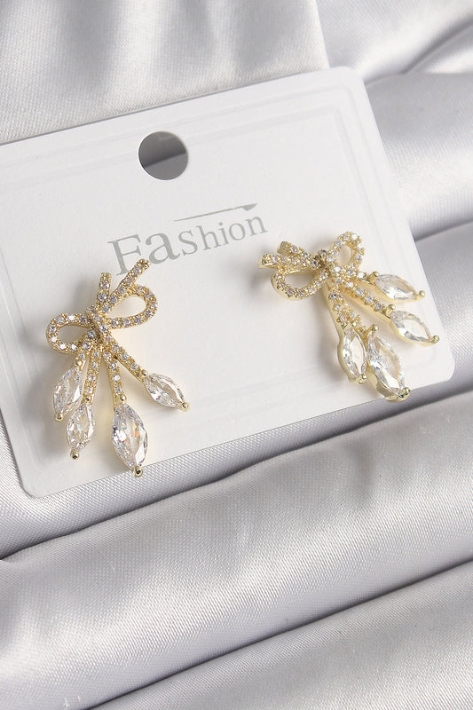 BKP9971 - Pirinç Gold Renk Zirkon Taşlı Düğüm Model Damla Zirkon Taşlı Kadın Küpe