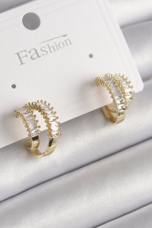 BKP9975 - Pirinç Gold Renk 2'Li Zirkon Taşlı Halka Model Kadın Küpe