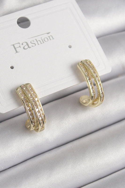 BKP9977 - Pirinç Gold Renk Zirkon Taşlı Yarım Halka Model Kadın Küpe