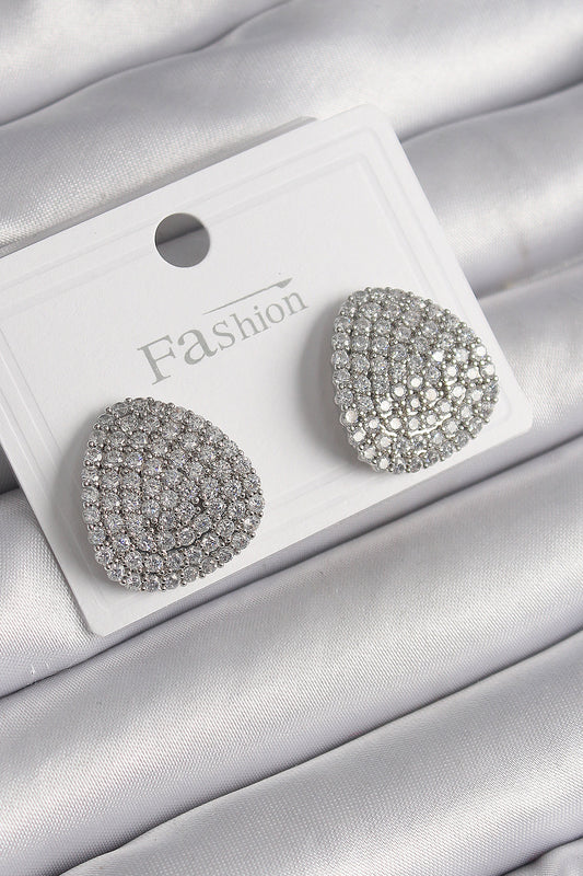 BKP9980 - Pirinç Gümüş Renk Zirkon Taşlı Plaka Model Kadın Küpe