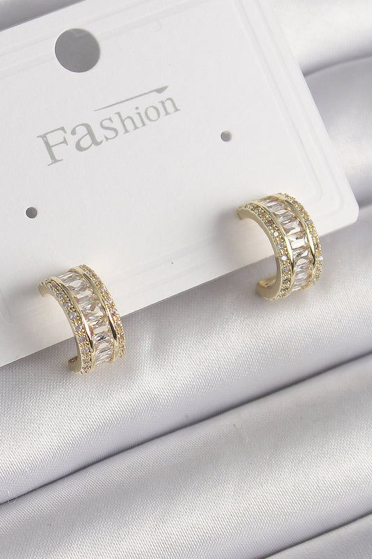 BKP9987 - Pirinç Gold Renk Zirkon Taşlı Halka Model Kadın Küpe