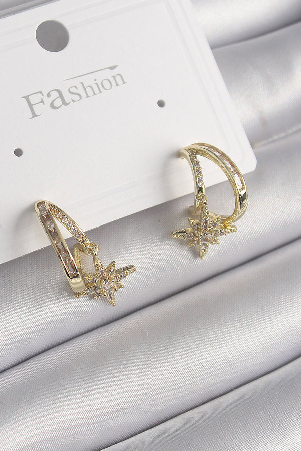 BKP9989 - Pirinç Gold Renk Zirkon Taşlı Halka Model Yıldız Detay Kadın Küpe