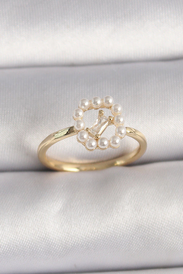 BYK3541 - Pirinç Gold Renk Zirkon Taş Detaylı İncili Ayarlanabilir Yüzük