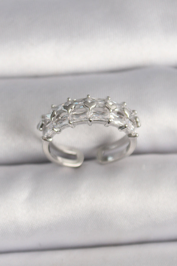 BYK3544 - Pirinç Gümüş Renk Zirkon Taşlı Ayarlanabilir Yüzük