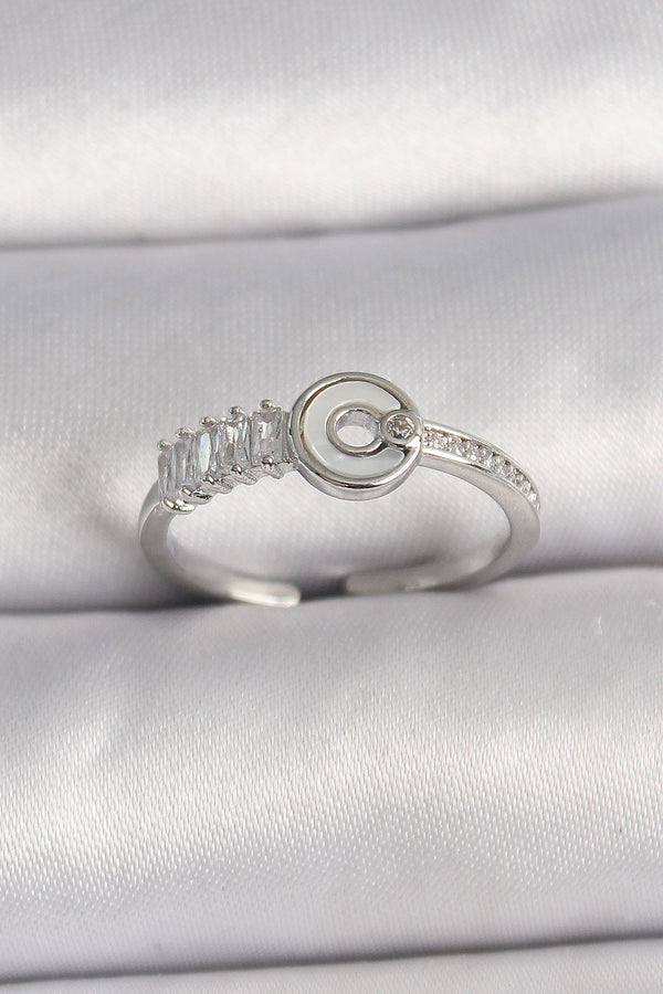 BYK3562 - Pirinç Gümüş Renk Zirkon Taşlı Ayarlanabilir Kadın Yüzük