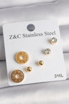 BKP10011 - 316L Çelik Gold Renk Zirkon Taşı Labirent Model Kadın Küpe Seti