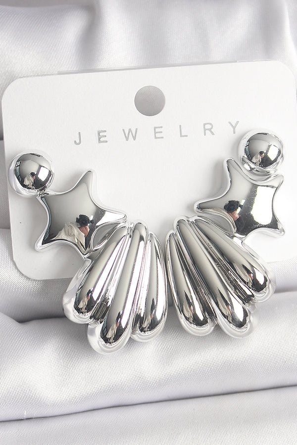 BKP10031 - Gümüş Renk Yıldız Deniz Kabuğu Model CCB Plastik Kadın Küpe Seti