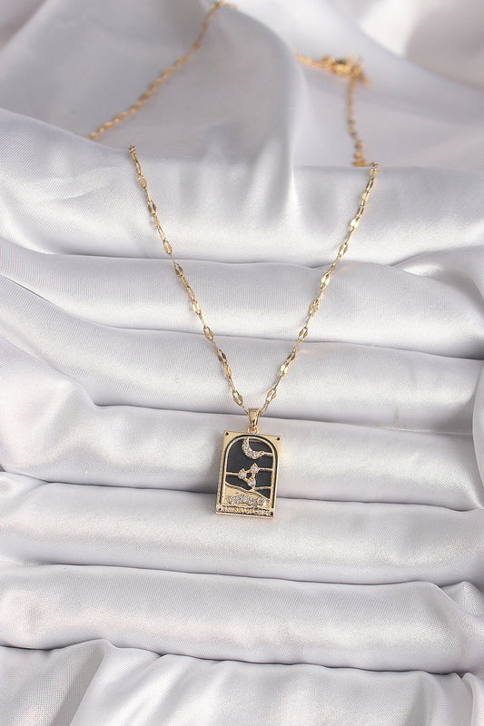 316L Çelik Gold Renk Zirkon Taşlı Ay Figürlü Tarot Model Kadın Kolye - BKO9686