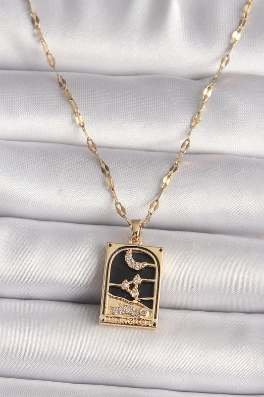 316L Çelik Gold Renk Zirkon Taşlı Ay Figürlü Tarot Model Kadın Kolye - BKO9686
