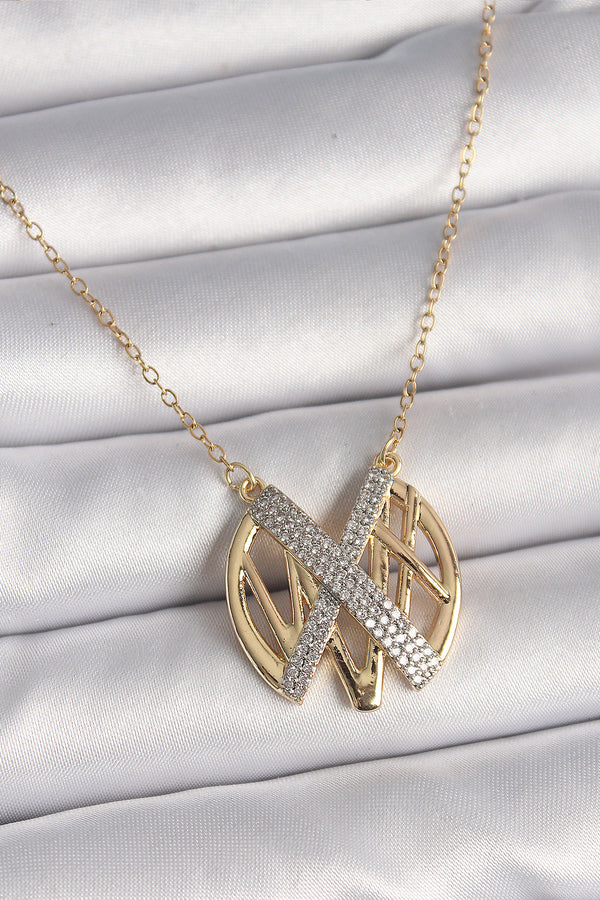 BKO9762 - 316L Çelik Gold Renk Zirkon Taşlı Vintage Model Kadın Kolye