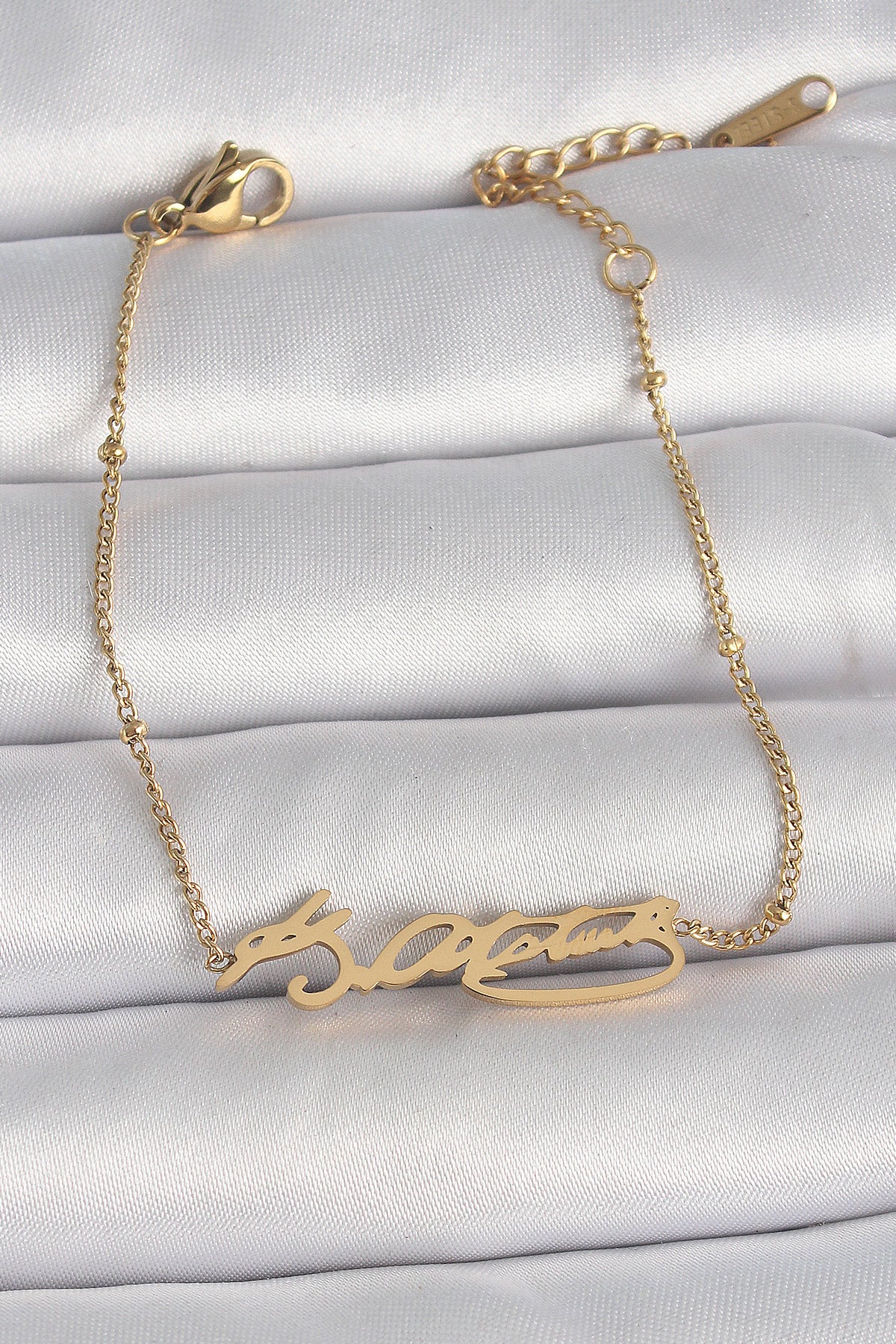 316L Çelik Gold Renk Atatürk İmza Model Kadın Bileklik - BB6659