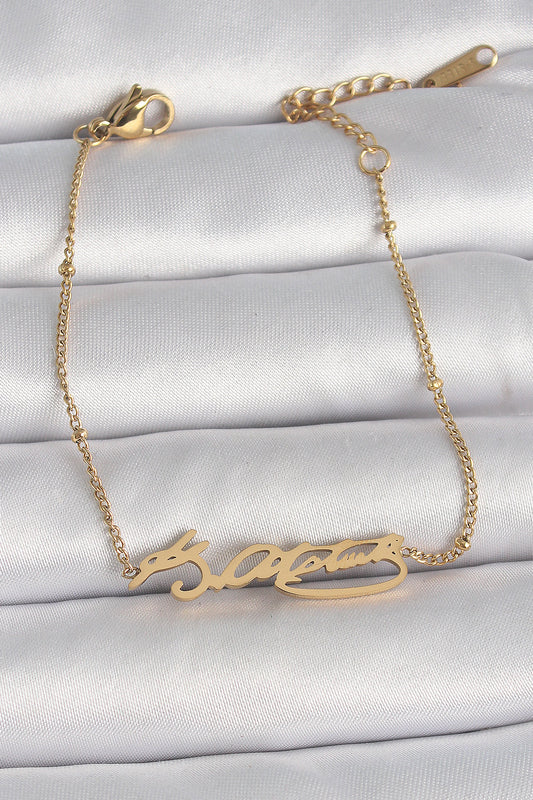 316L Çelik Gold Renk Atatürk İmza Model Kadın Bileklik - BB6659