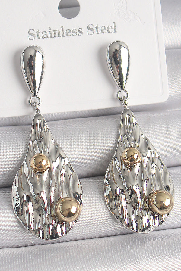 BKP10088 - Pirinç Gümüş Renk Sallantı Damla Model Gold Topçuk Detay Kadın Küpe