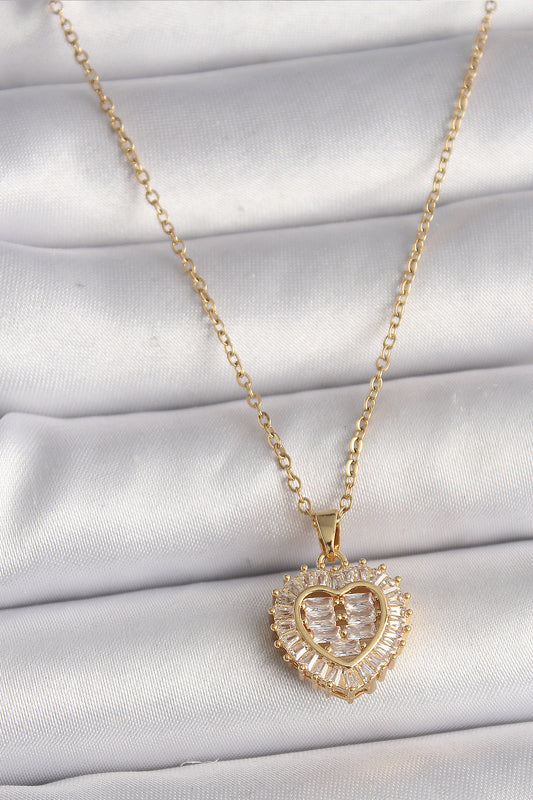 316L Çelik Gold Renk Zincir Zirkon Taşlı Kalp Model Kadın Kolye - BKO9786