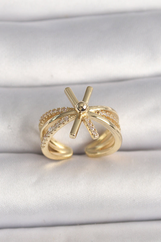 BYK3603 - Pirinç Gold Renk Ayarlanabilir Ziron Taşlı Kadın Yüzük