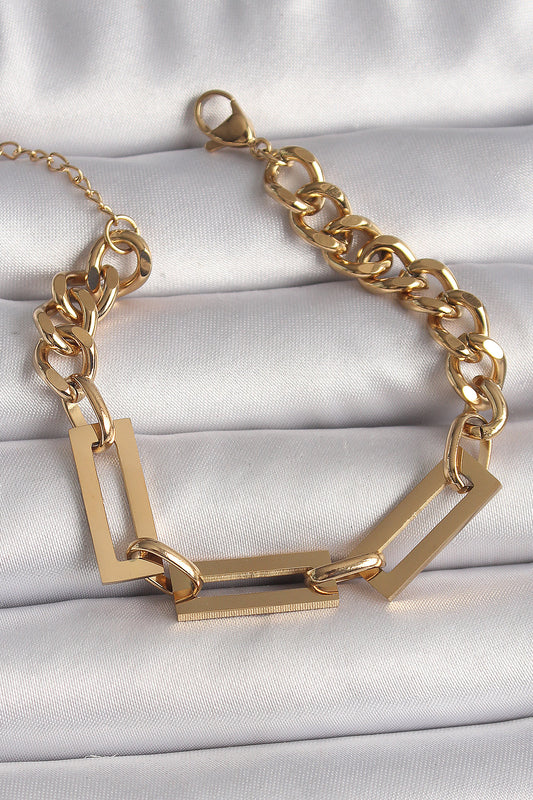 316L Çelik Gold Renk 2'Li Zincir Model Kadın Bileklik - BB6731