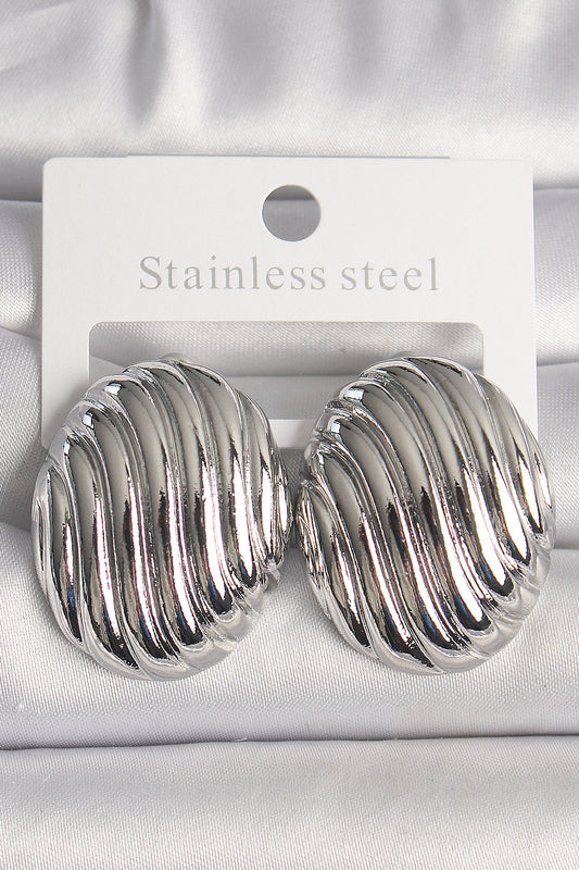 BKP10150 - Pirinç Gümüş Renk İşlemeli Oval Model Kadın Küpe