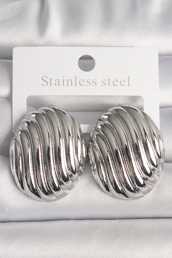 BKP10150 - Pirinç Gümüş Renk İşlemeli Oval Model Kadın Küpe