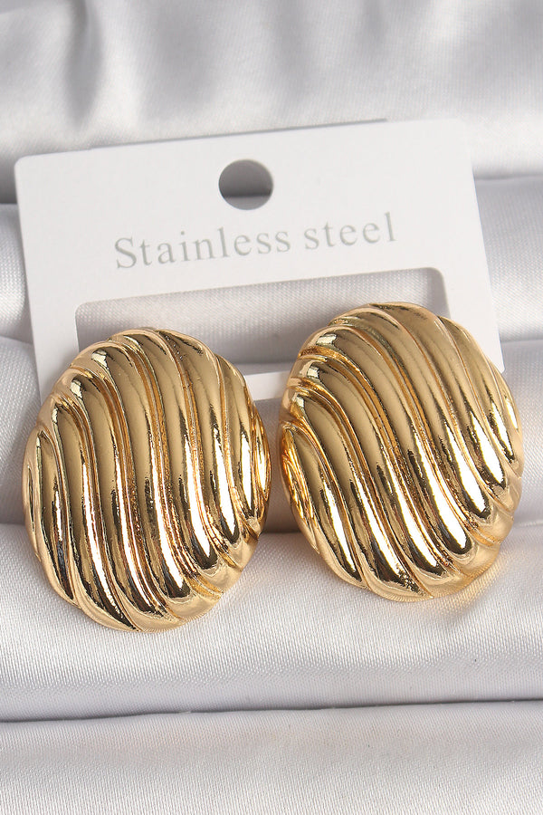 BKP10151 - Pirinç Gold Renk İşlemeli Oval Model Kadın Küpe