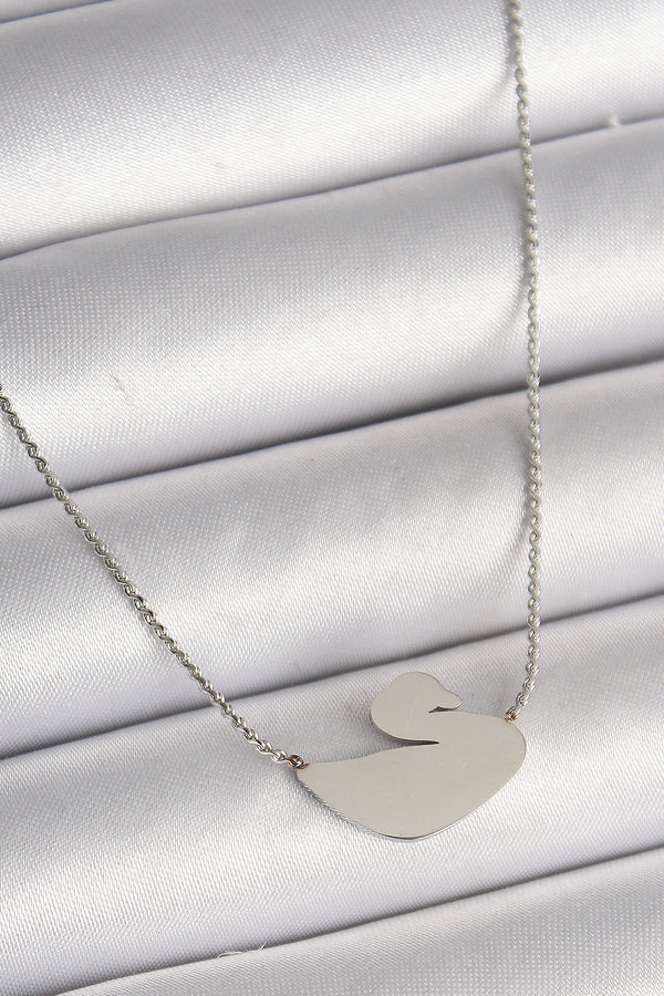 BKO9872 - 316L Çelik Gümüş Renk Zincir Kuğu Model Kadın Kolye