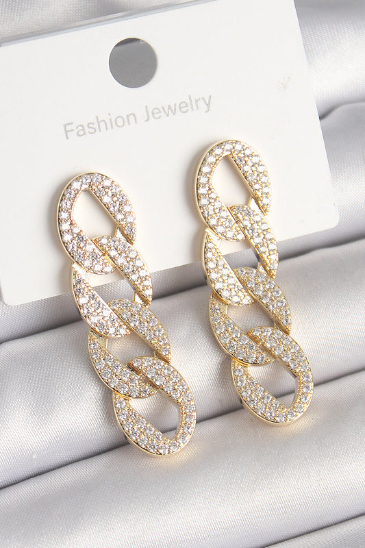 BKP10202 - Pirinç Gold Renk Zirkon Taşlı Zincir Model Kadın Küpe